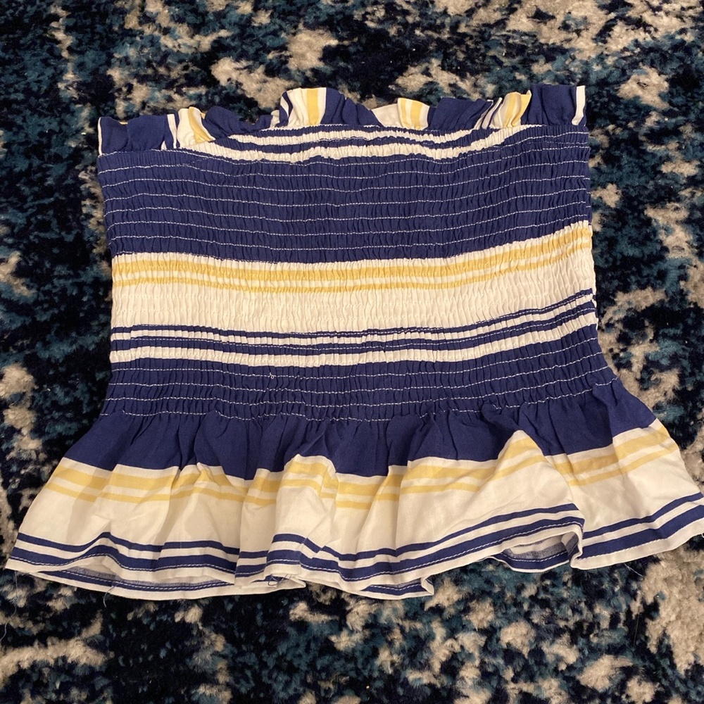 blue yellow and white tube top